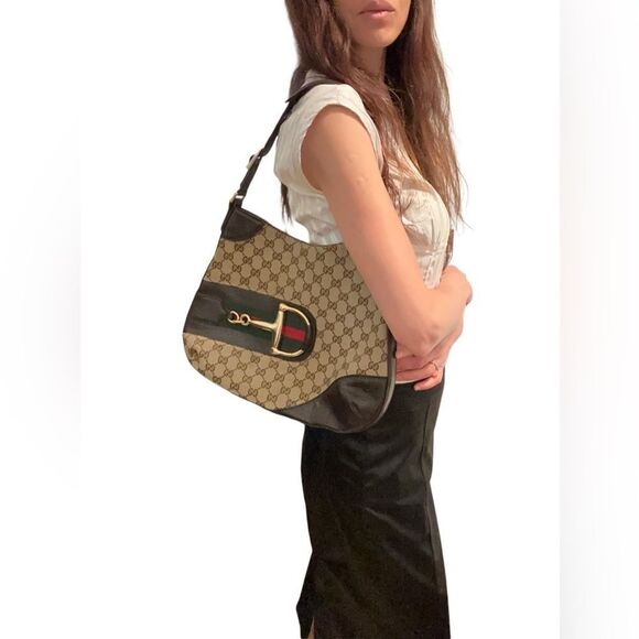 Gucci shoulder bag with horsebit red and green web - Picture 1 of 16